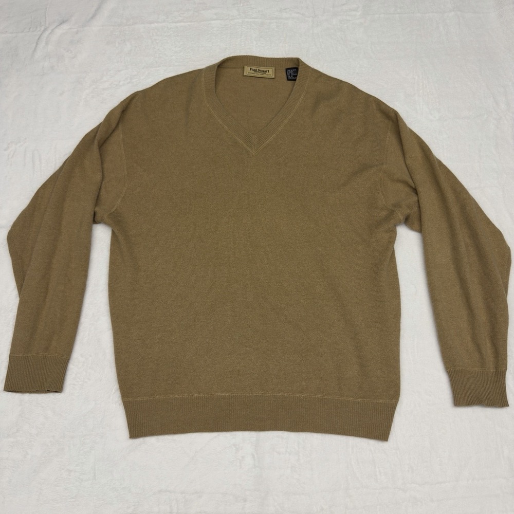 Vtg Paul Stuart Silk Cashmere Vneck Sweater Mens XL Gold Knit Pullover Preppy